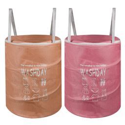 Kuber Industries Laundry Basket  Round Laundry Basket  Jute Storage Bag with Button Handles  Clothes Bag for Home  Toy Storage Basket  45 LTR  Pack of 2  Pink & Peach-53