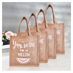 Kuber Industries Lunch Bag  Jute Carry Bag  Lunch Handbag  Lunch Bags for office  Reusable Lunch Bag with Handle  Tiffin Carry Hand Bag  Melon-Print Lunch Bag  Small  Pack of 4  Brown-image-92
