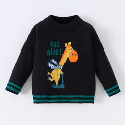 Kookie Kids Full Sleeves Pullover Sweater with Giraffe  Design - Black-image-74