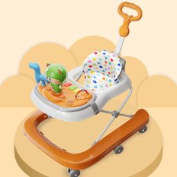 Babyhug Baby Walker with Parental Handle and Musical Toy Tray - Orange-10