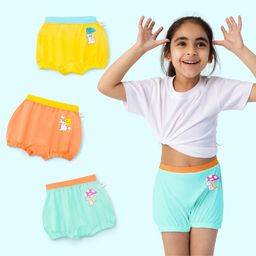 SuperBottoms Pack of 3 Bamboo Bunny Printed Super Soft Bloomers -Yellow Orange & Blue-54