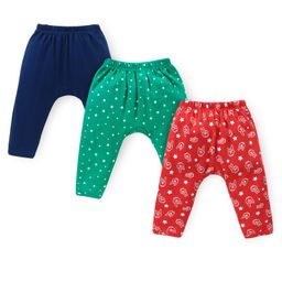Doodle Poodle Interlock Cotton Full Length Diaper Leggings With Star Print Pack of 3 - Navy Blue Red & Green-picture-2
