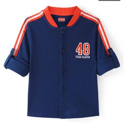 Babyhug Cotton Knit Full Sleeves Rib Collar Solid Shirt with Number Embroidery - Navy Blue-image-82