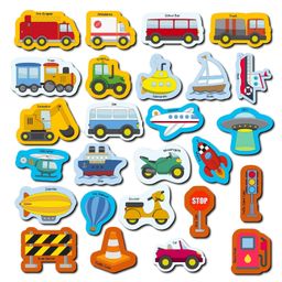 Mini Leaves 26 Pieces Transport Full Magnetic Fridge Magnets for Kids- Car, Bus, Boat, UFO with Traffic Sign Board for whiteboard - Educational Toy for Kids-16