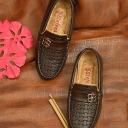 Stefens Synthetic Self Design Loafers - Brown-image-6