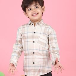 Polka Tots Cotton Full Sleeves Checked Shirt - Beige-image-95