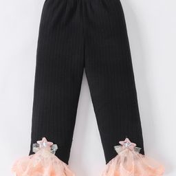 Mark & Mia Solid Color Leggings with Lace Detailing & Star Applique - Black-image-62