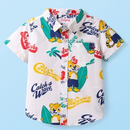 Babyhug CottonWoven Half Sleeves Shirt with Animal Print - White-image-48