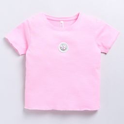 giniekids Cotton Half Sleeves Bow Patch Detailed Top - Pink-image-103