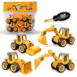 SUPER TOY Take Apart Construction Trucks Toys for 2 3 4 5 Year Old Boys DIY Excavator, Bulldozer, Ground Drill, Road Roller Stem Educational Assembly Birthday Gift - Yellow-25
