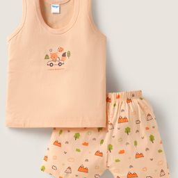 Tango Single Jersey Knit Sleeveless Innerwear Sets With Animal & Vehicle Print - Peach-image-64
