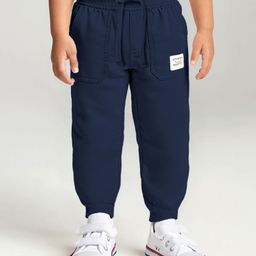 Babyhug Twill Woven Full Length Solid Coloured Trousers With Stretch - Navy Blue-image-98