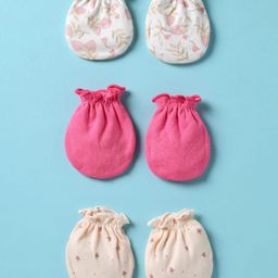 Ben Benny 100% Cotton Knit Mittens with Fruit & Floral Print Pack of 3 - Pink-picture-26