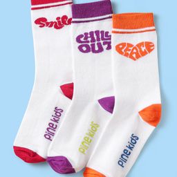 Pine Kids Knit Ankle Length Silvadur Antimicrobial Socks with Chill Out Design Pack of 3 - White Purple & Orange-image-43