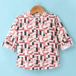 Rikidoos Full Sleeves Abstract Printed Kurta Style Shirt - Coral-picture-9