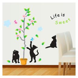 JAAMSO ROYALS Black Lovely Cats Butterflies Leaves PVC Vinyl Wall Sticker-picture-16