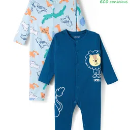 Babyoye 100% Cotton With Eco Jiva Finish Full Sleeves Rompers With Animal Print Pack of 2 - Light & Medium Blue-picture-48
