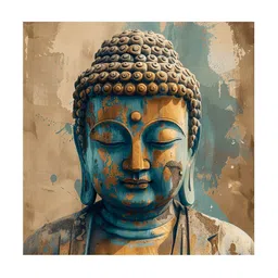 RANDOM Orange & Blue Buddha Religious Canvas Wall Art-image-42