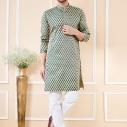 See Designs Ethnic Motifs Woven Design Mandarin Collar Regular Pure Silk Straight Kurta-picture-14