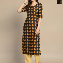 HERE&NOW Selection Of 2 Geometric Printed Round Neck Straight Kurtas-9