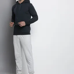 The Indian Garage Co Men Navy Blue Solid Hooded Sweatshirt-image-46