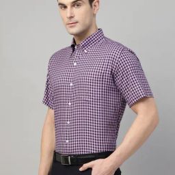 Hancock Purple & Navy Slim Fit Checked Shirt-image-48