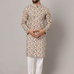 JAPER KURTI Geometric Printed Band Collar Pure Cotton Straight Kurta-image-56