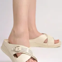 Shoetopia Kids Cream Cross Strap Wedges-image-45