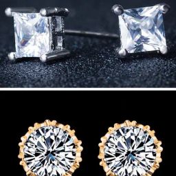 OOMPH Gold & Silver-Tone Round & Square Cubic Zirconia Small Stud Earrings for Women - Set of 2-4