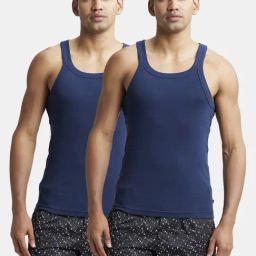 Jockey US26 Dark Navy Super Combed Cotton Rib Gym Vest - Pack of 2-image-3