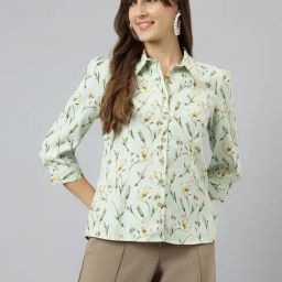 Latin Quarters Green Floral Print Shirt-image-81
