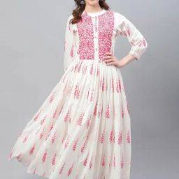 Vaamsi Off-White Cotton Printed Flared Kurta-image-33