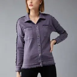 DOLCE CRUDO Lilac Distressed Denim Jacket-image-12