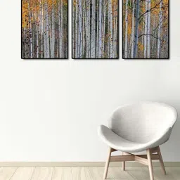 999store Grey & Yellow Printed Birch Tree Paintings - Set of 3-47