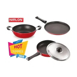 Nirlon Non-Stick Red Aluminium Tawas, Pan & Wok set of 3 piece-17