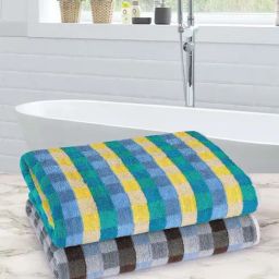 Romee Blue & Brown Cotton 500 GSM Bath Towel - Set of 2-image-13