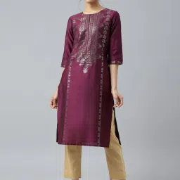 W Purple Printed Straight Kurta-image-37