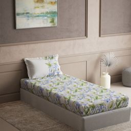 DDecor White & Blue 144 TC Single Bedsheet with 1 Pillow Covers-picture-28