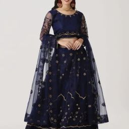 Atsevam Blue Embroidered Semi-Stitched Lehenga Choli Set With Dupatta-picture-15