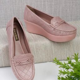 Flat N Heels Women's Pink Wedge Loafers-35