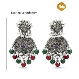 Fida Emerald Ruby Beaded Multi Dangler Earrings image 5