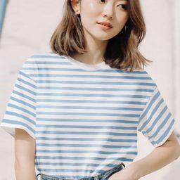 TOGS & TERRE Women Striped Round Neck Cotton Oversized T-shirt-picture-36