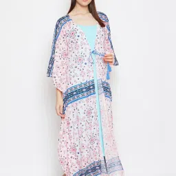 The Kaftan Company White Printed Kaftan Gownset With Slip image 3