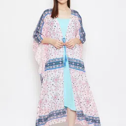 The Kaftan Company White Printed Kaftan Gownset With Slip image 1
