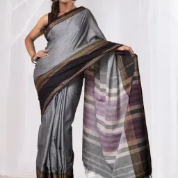 Unnati Silks Grey Cotton Woven Saree With Unstitched Blouse-image-20
