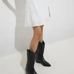 Nuon by Westside White Crinkle-Textured High-Rise Cotton Skirt-image-41