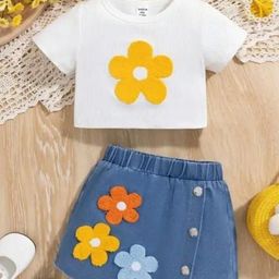 I NAINA DRESSES Girls Floral Embroidered T-shirt with Skirt-image-85
