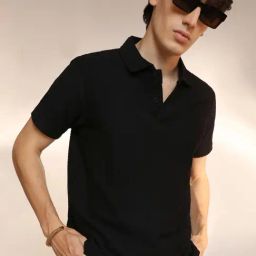 Campus Sutra Black Regular Fit Self Pattern Polo T-Shirt-29