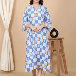 Sweet Dreams Women Checkred Calf Length Night Dress-picture-19