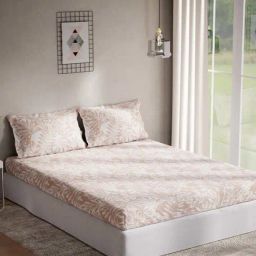 DDecor Floral Pink 136 TC Cotton Queen Bedsheet with 2 Pillow covers-picture-15